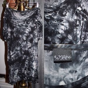 Daytrip navy tiedye braided and studded top